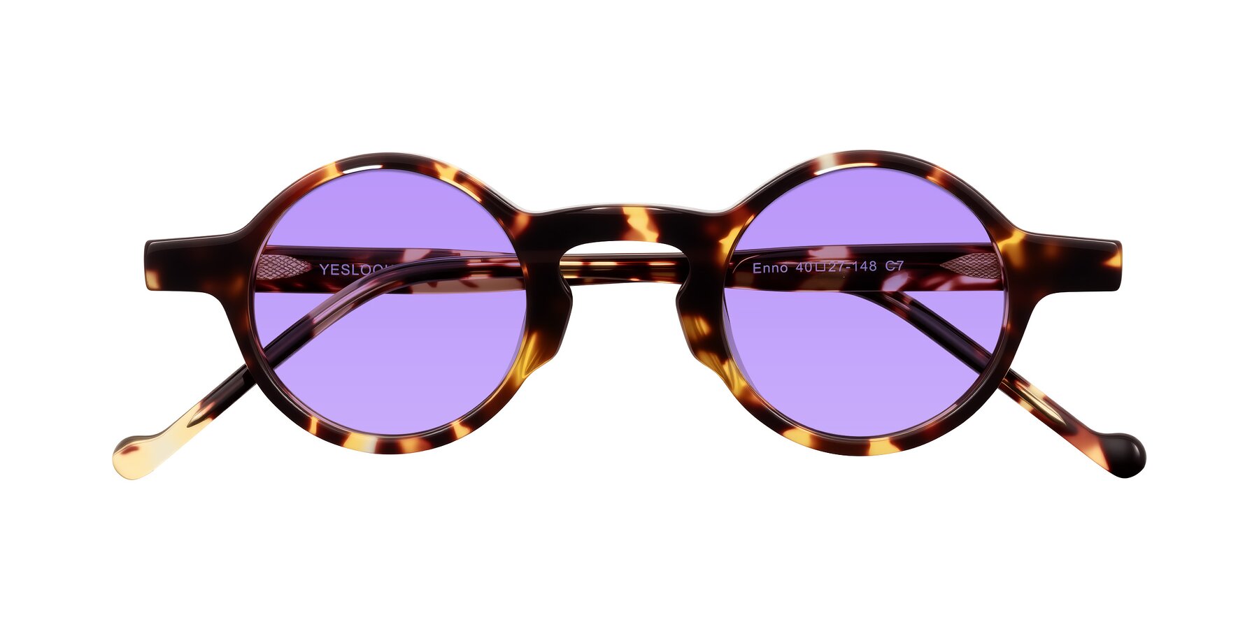 Folded Front of Enno in Tortoise with Medium Purple Tinted Lenses