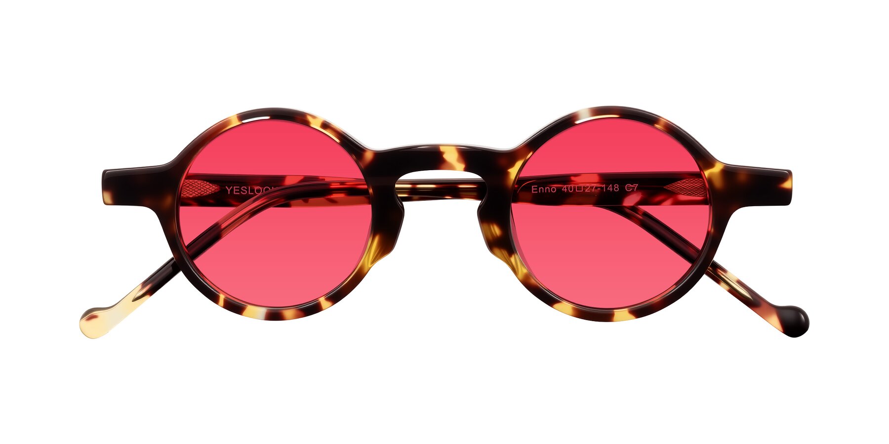 Folded Front of Enno in Tortoise with Red Tinted Lenses