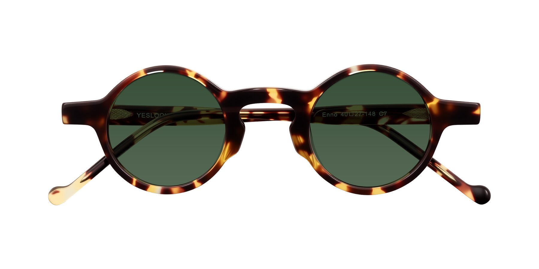 Folded Front of Enno in Tortoise with Green Tinted Lenses