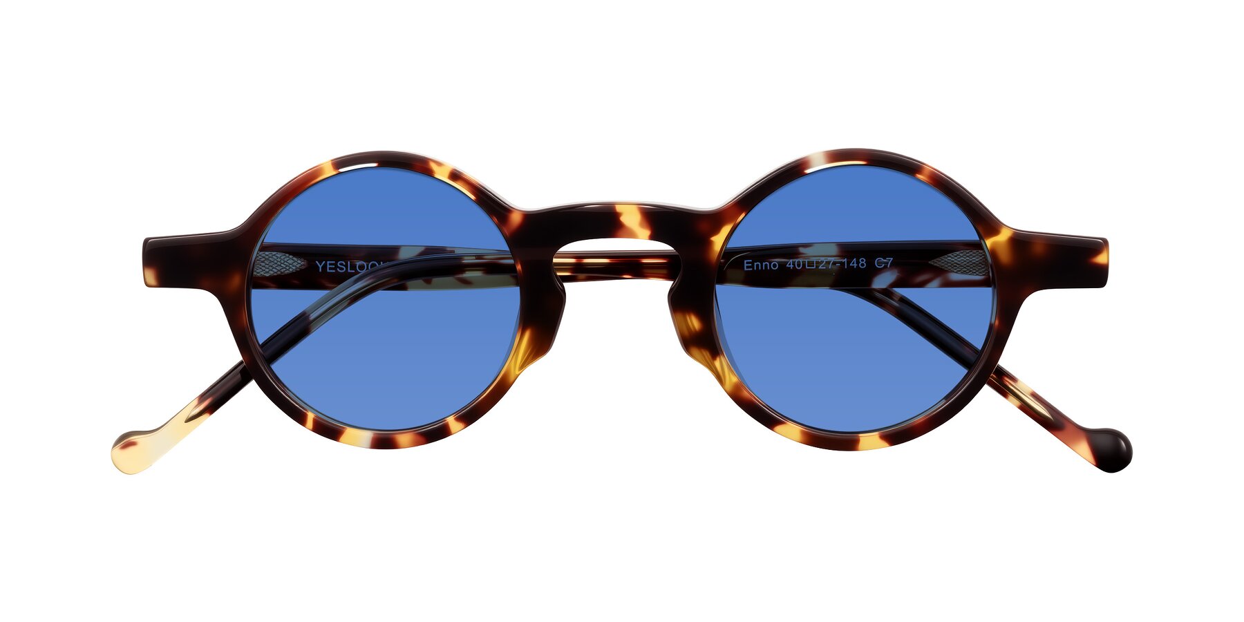Folded Front of Enno in Tortoise with Blue Tinted Lenses