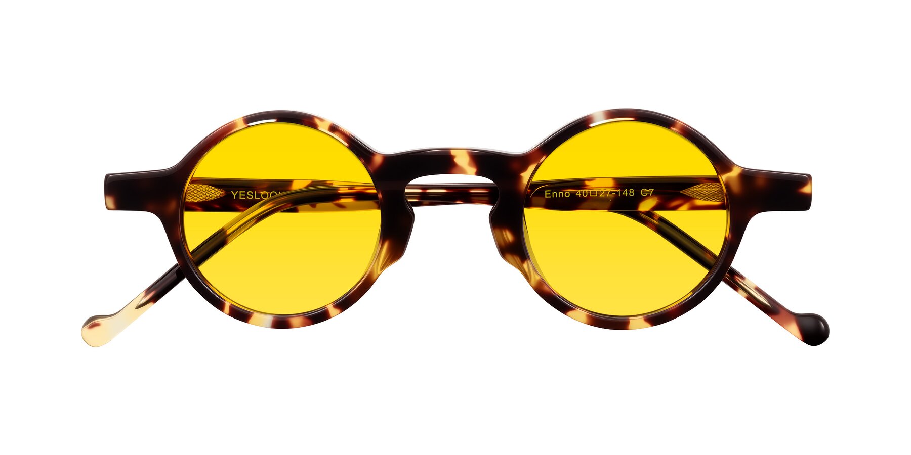Folded Front of Enno in Tortoise with Yellow Tinted Lenses