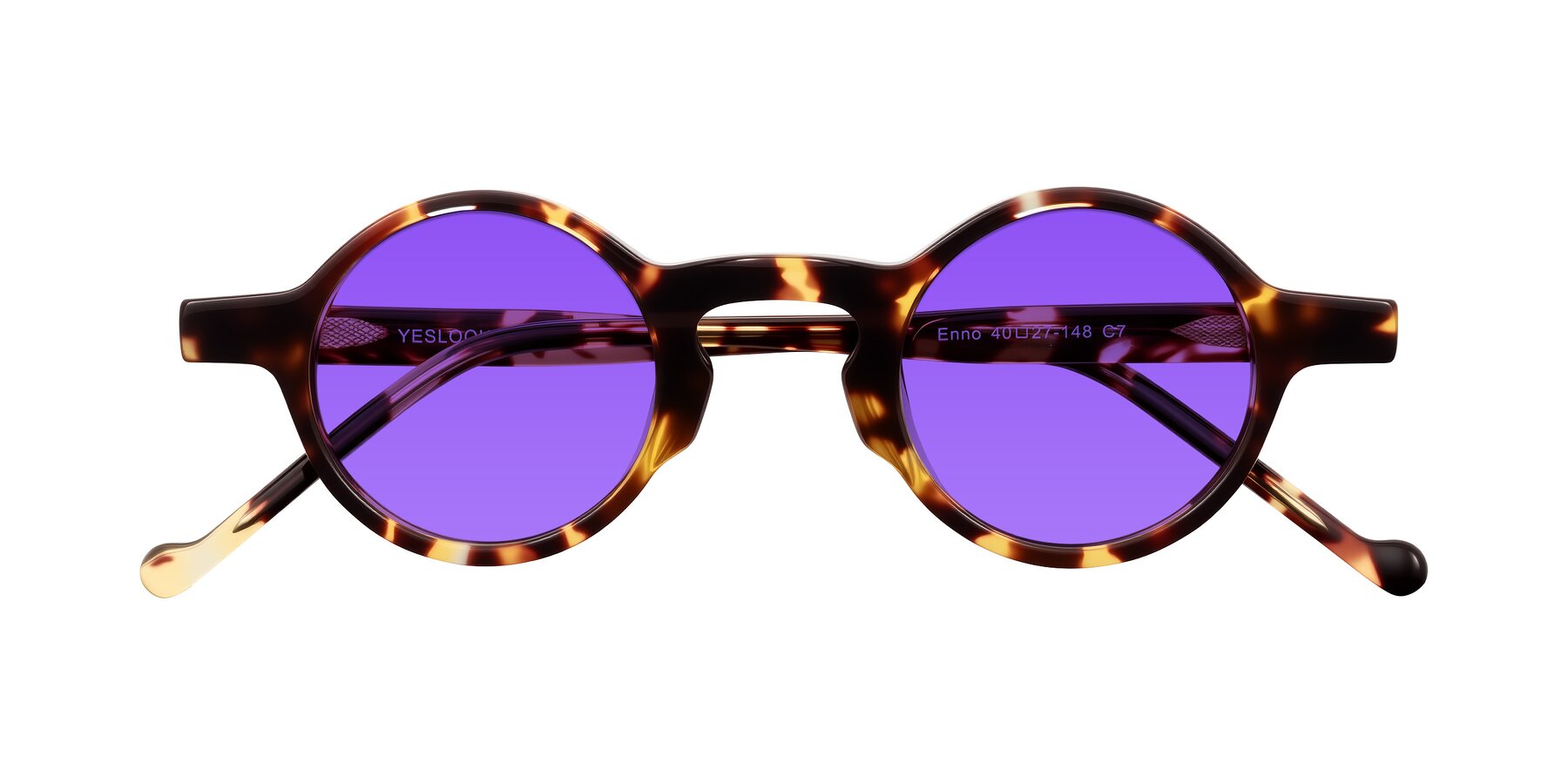 Folded Front of Enno in Tortoise with Purple Tinted Lenses