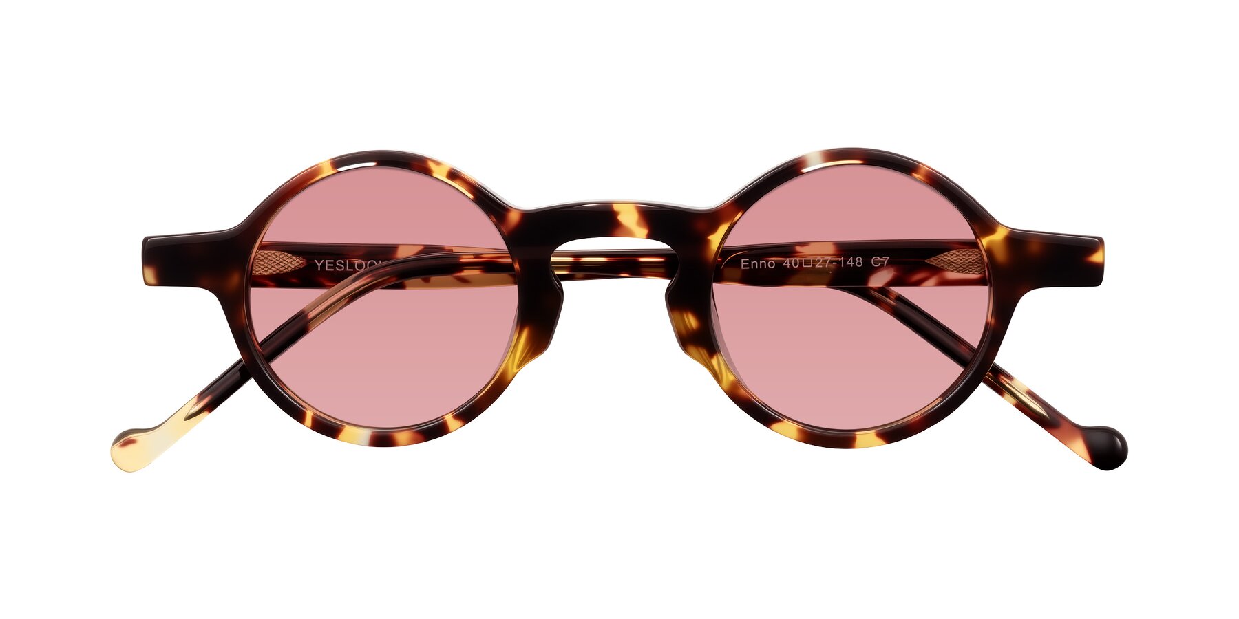 Folded Front of Enno in Tortoise with Medium Garnet Tinted Lenses