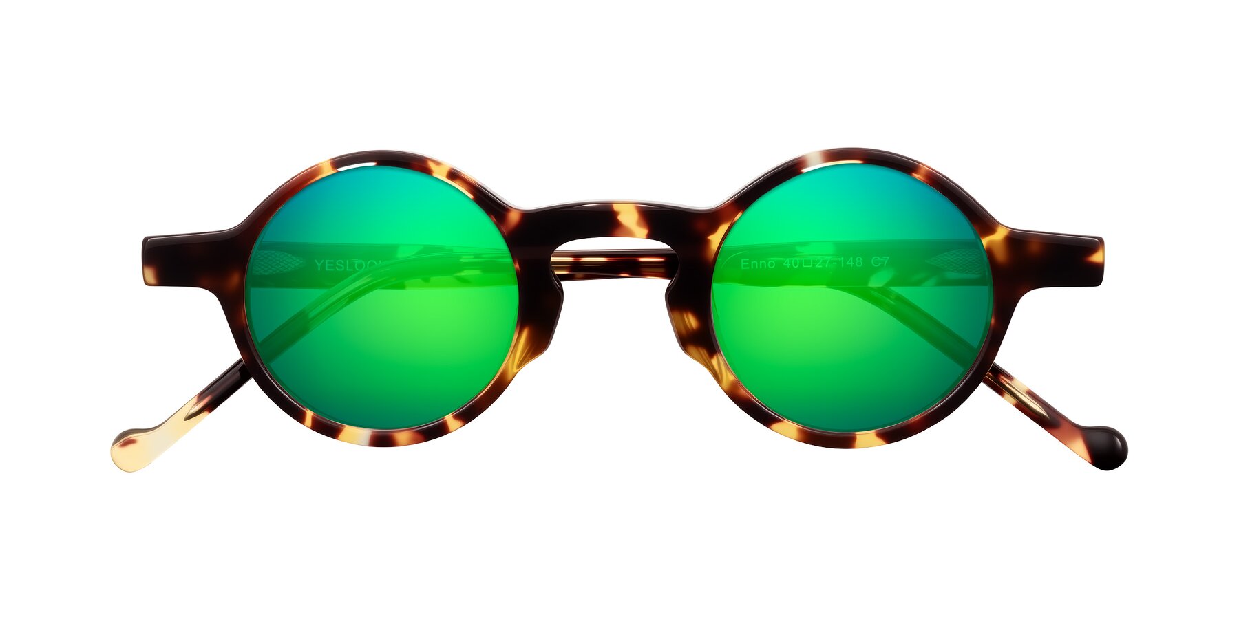 Folded Front of Enno in Tortoise with Green Mirrored Lenses