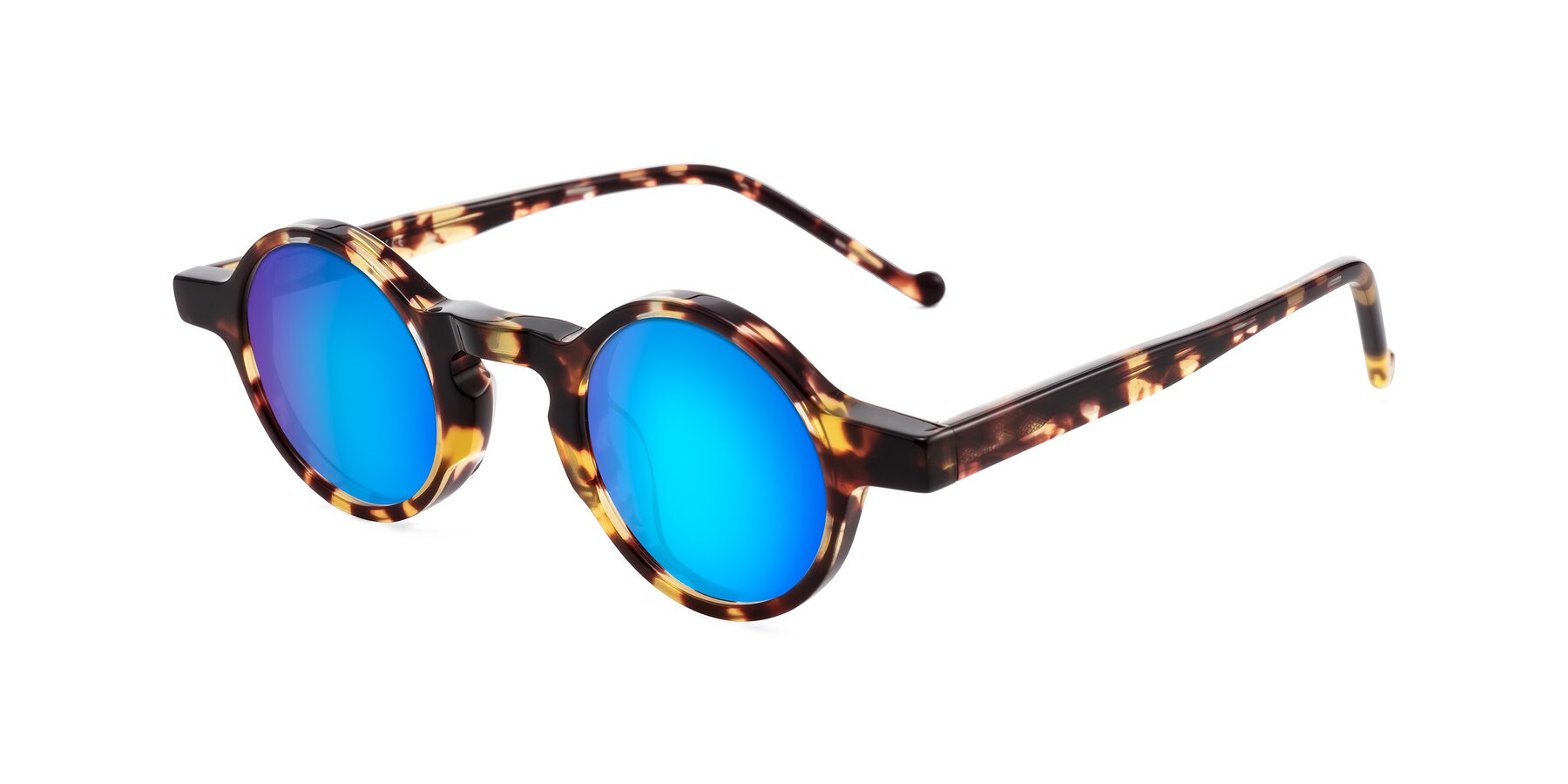 Angle of Enno in Tortoise with Blue Mirrored Lenses