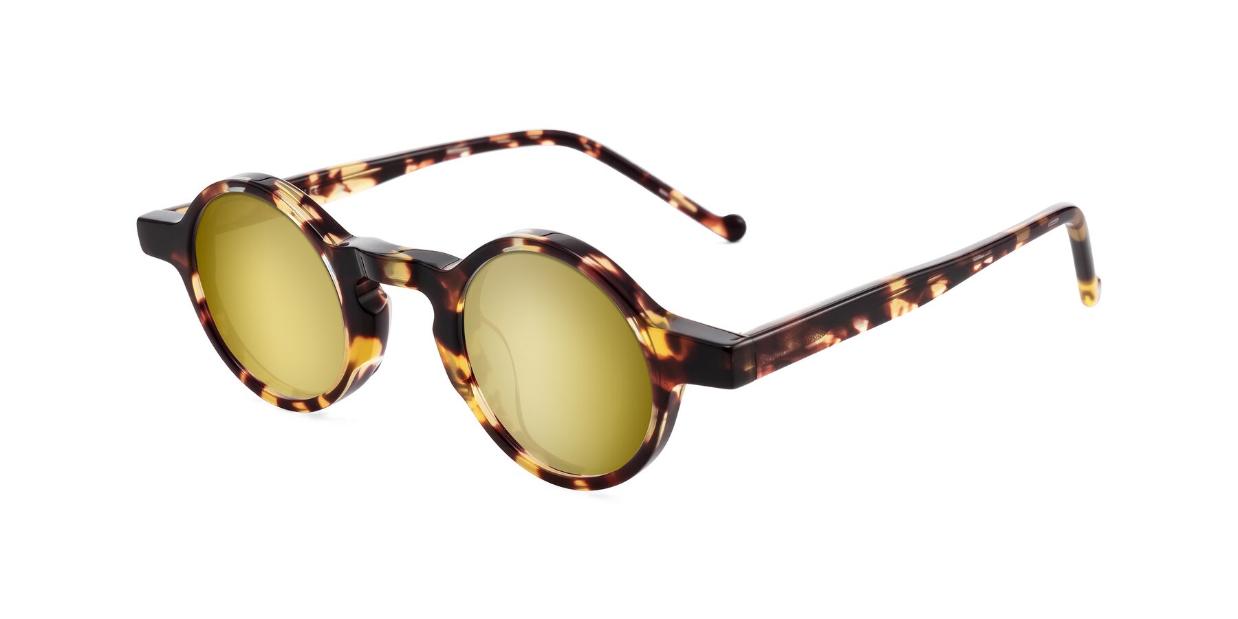 Angle of Enno in Tortoise with Gold Mirrored Lenses