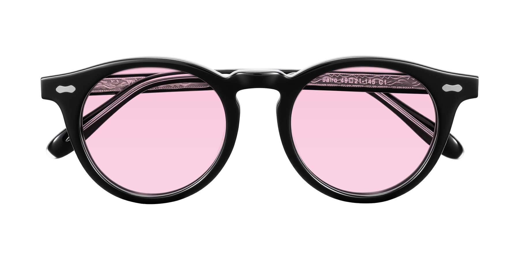 Folded Front of Jairo in Black with Light Pink Tinted Lenses