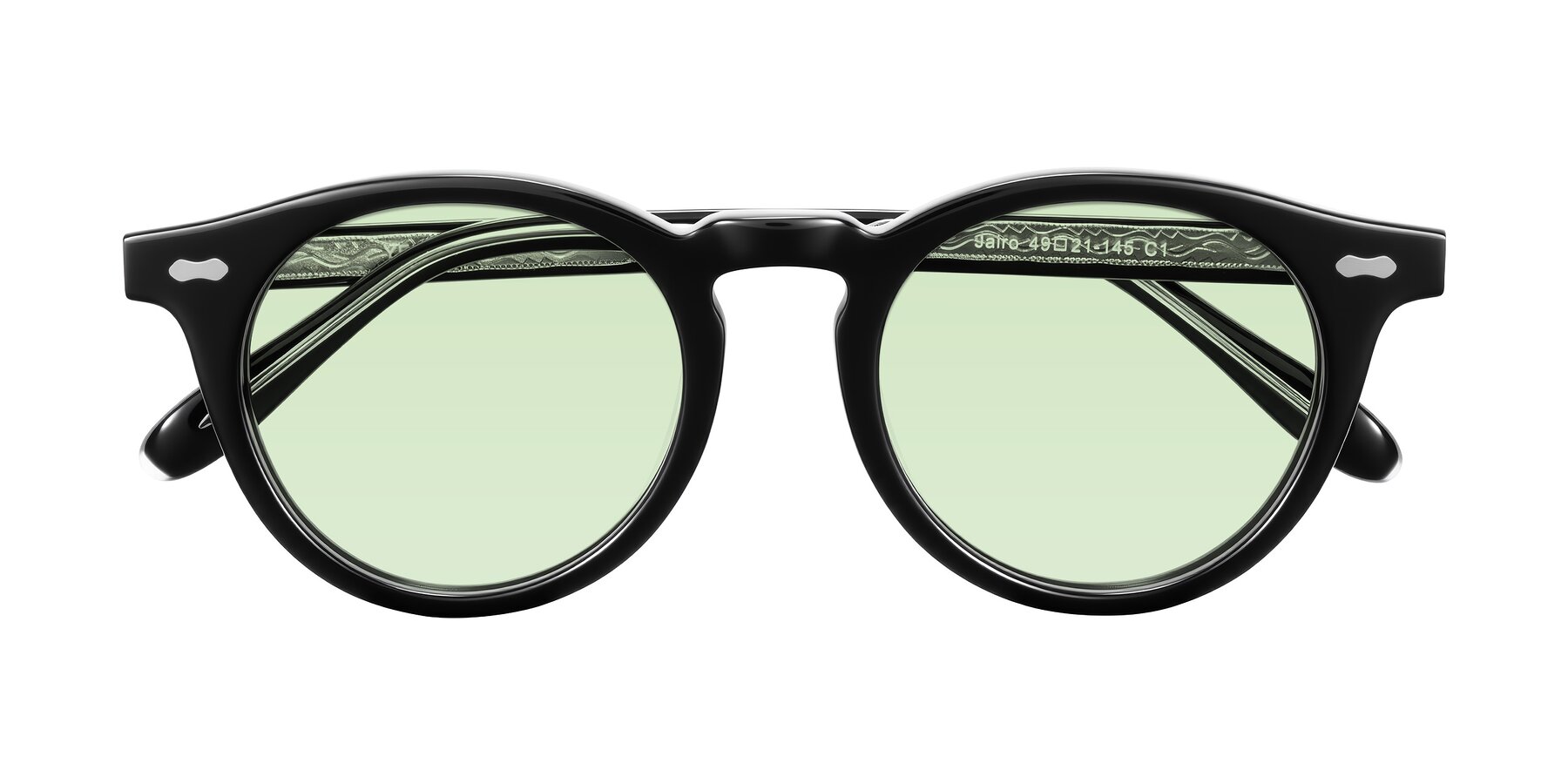 Folded Front of Jairo in Black with Light Green Tinted Lenses