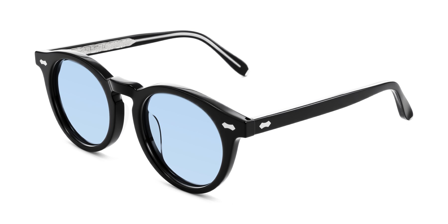 Angle of Jairo in Black with Light Blue Tinted Lenses
