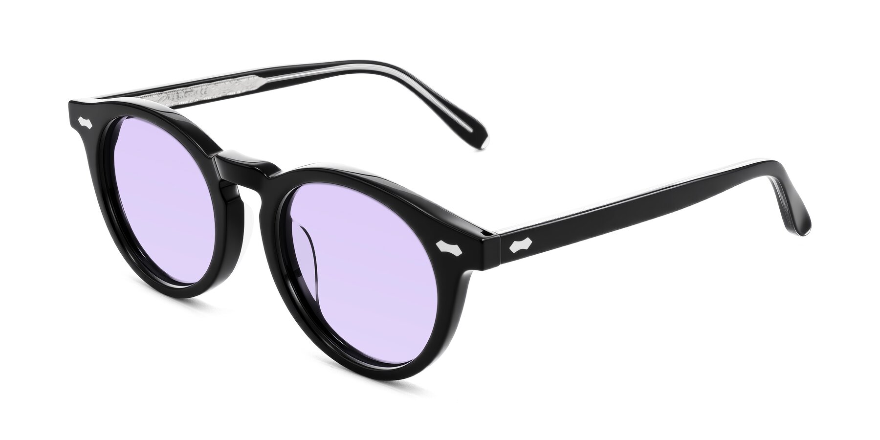 Angle of Jairo in Black with Light Purple Tinted Lenses