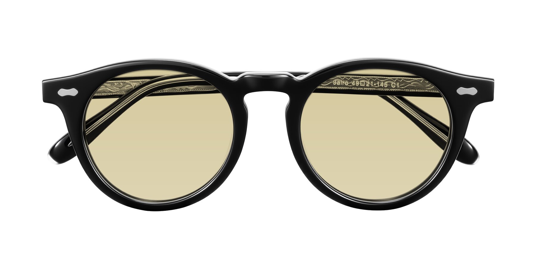 Folded Front of Jairo in Black with Light Champagne Tinted Lenses