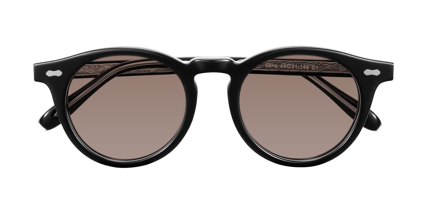Folded Front of Jairo in Black with Medium Brown Tinted Lenses