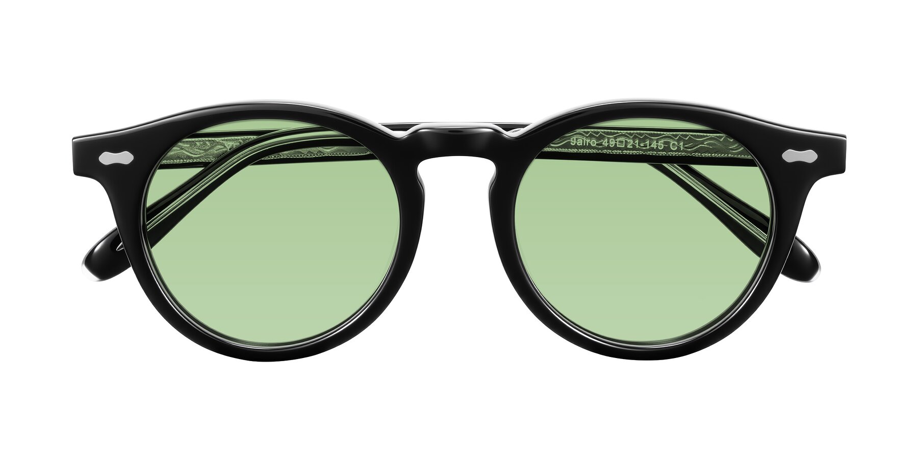 Folded Front of Jairo in Black with Medium Green Tinted Lenses