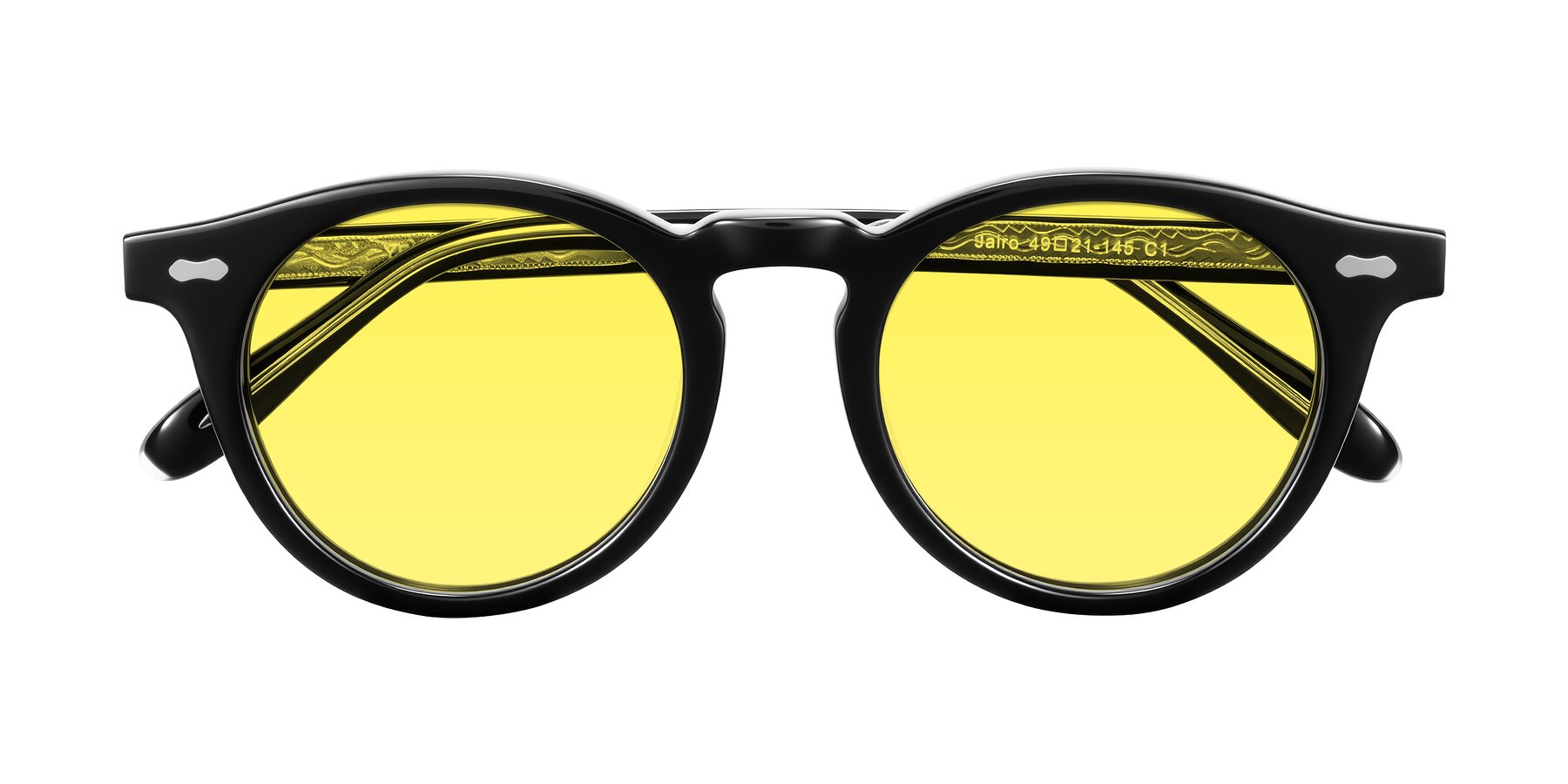 Folded Front of Jairo in Black with Medium Yellow Tinted Lenses