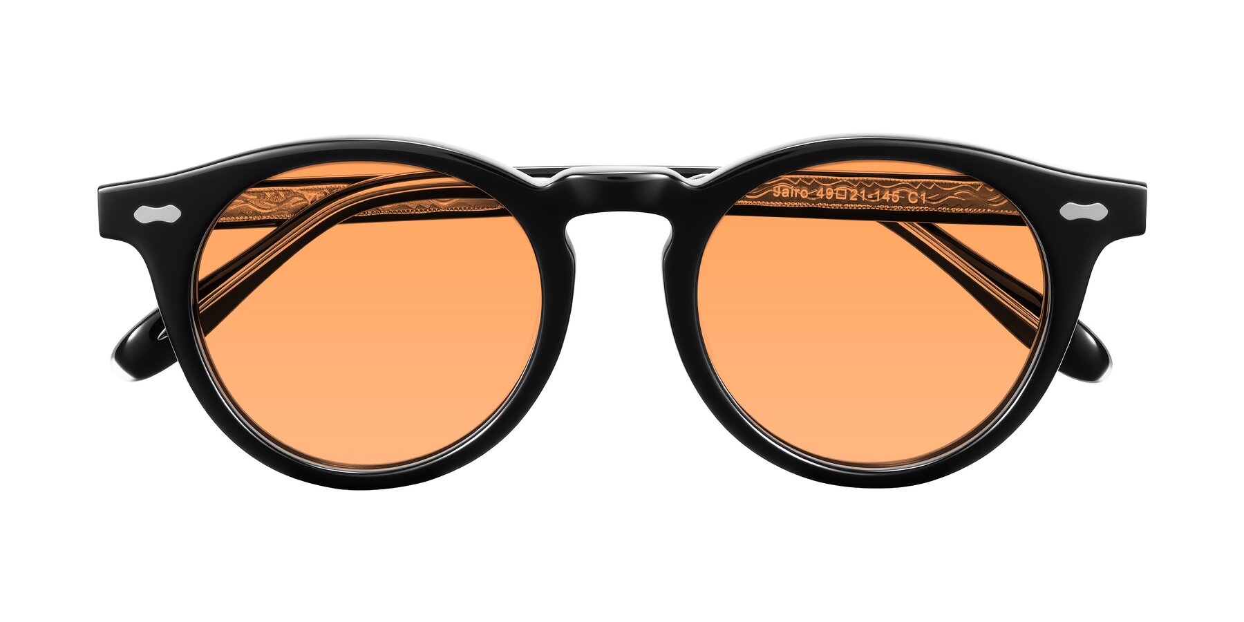 Folded Front of Jairo in Black with Medium Orange Tinted Lenses