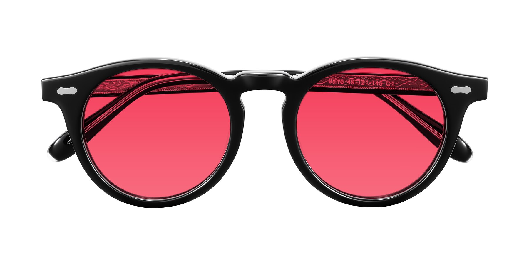 Folded Front of Jairo in Black with Red Tinted Lenses