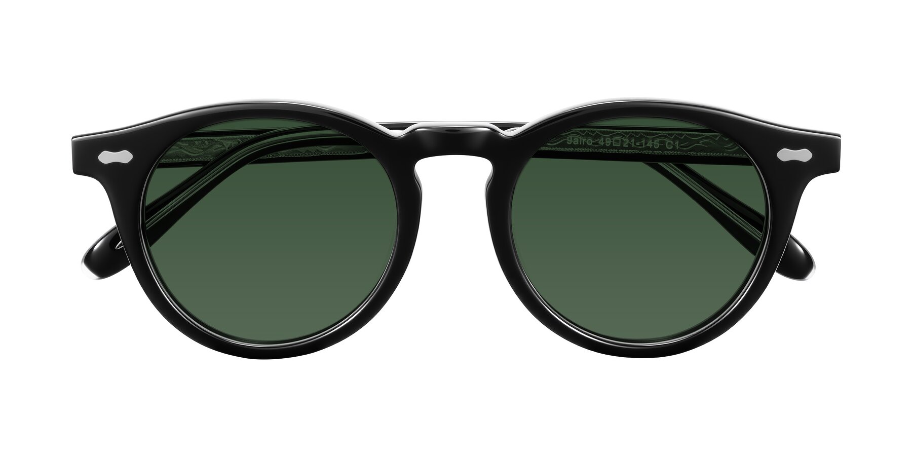 Folded Front of Jairo in Black with Green Tinted Lenses