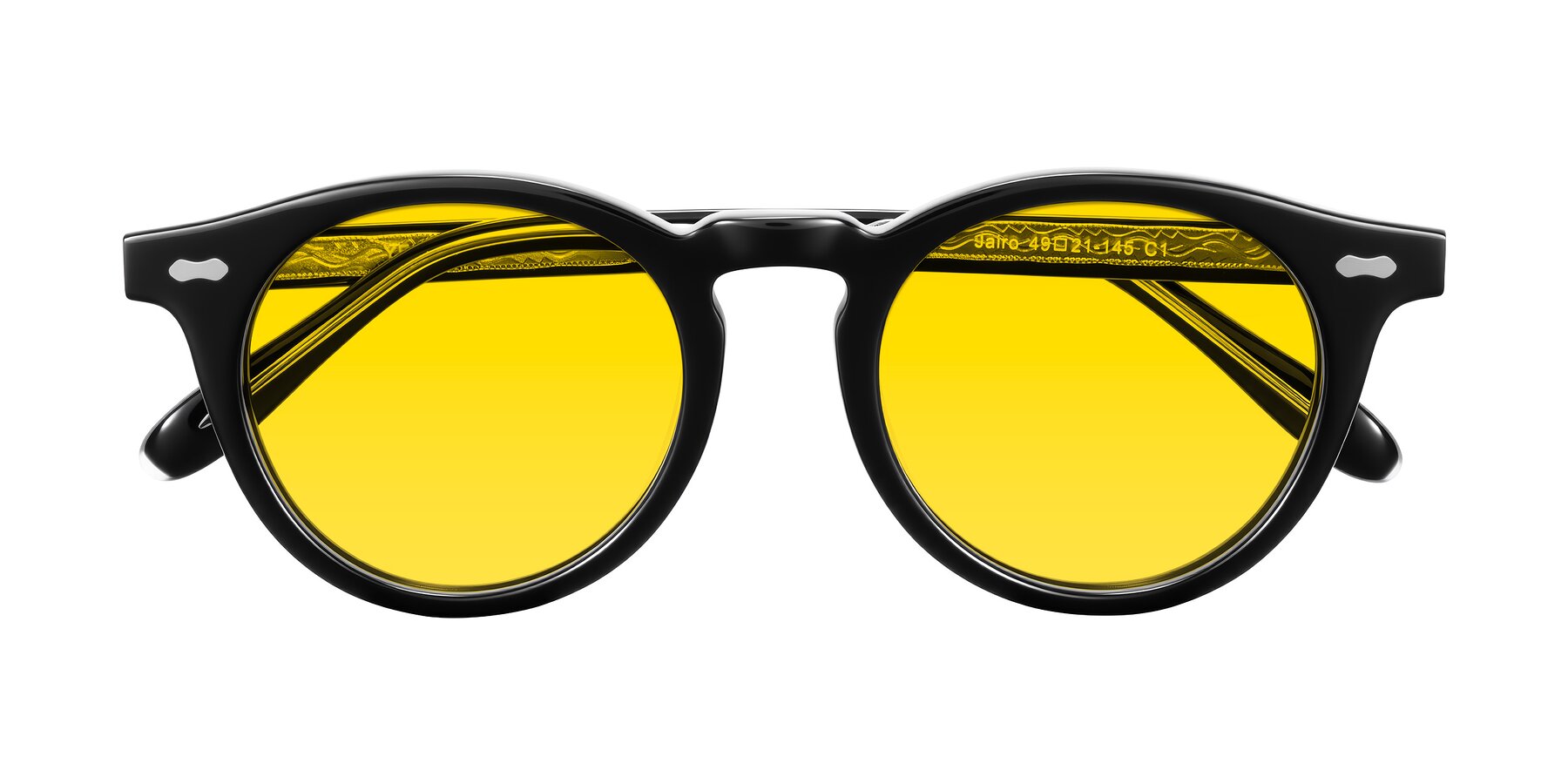 Folded Front of Jairo in Black with Yellow Tinted Lenses