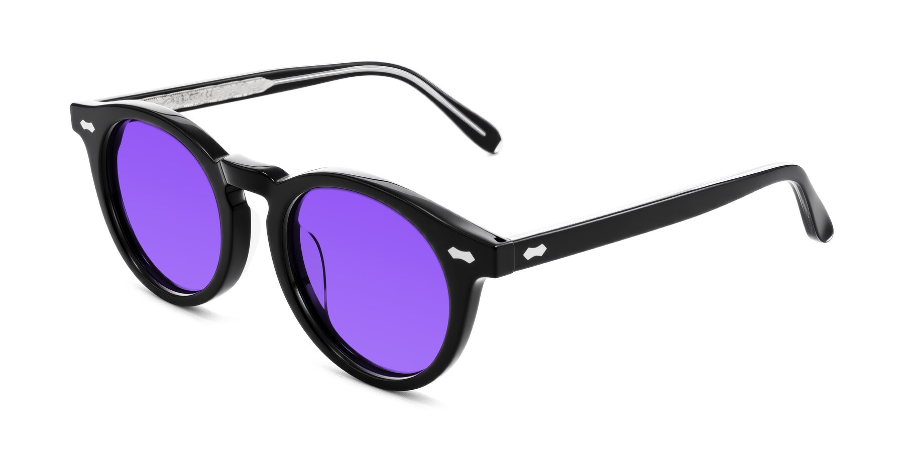 Angle of Jairo in Black with Purple Tinted Lenses
