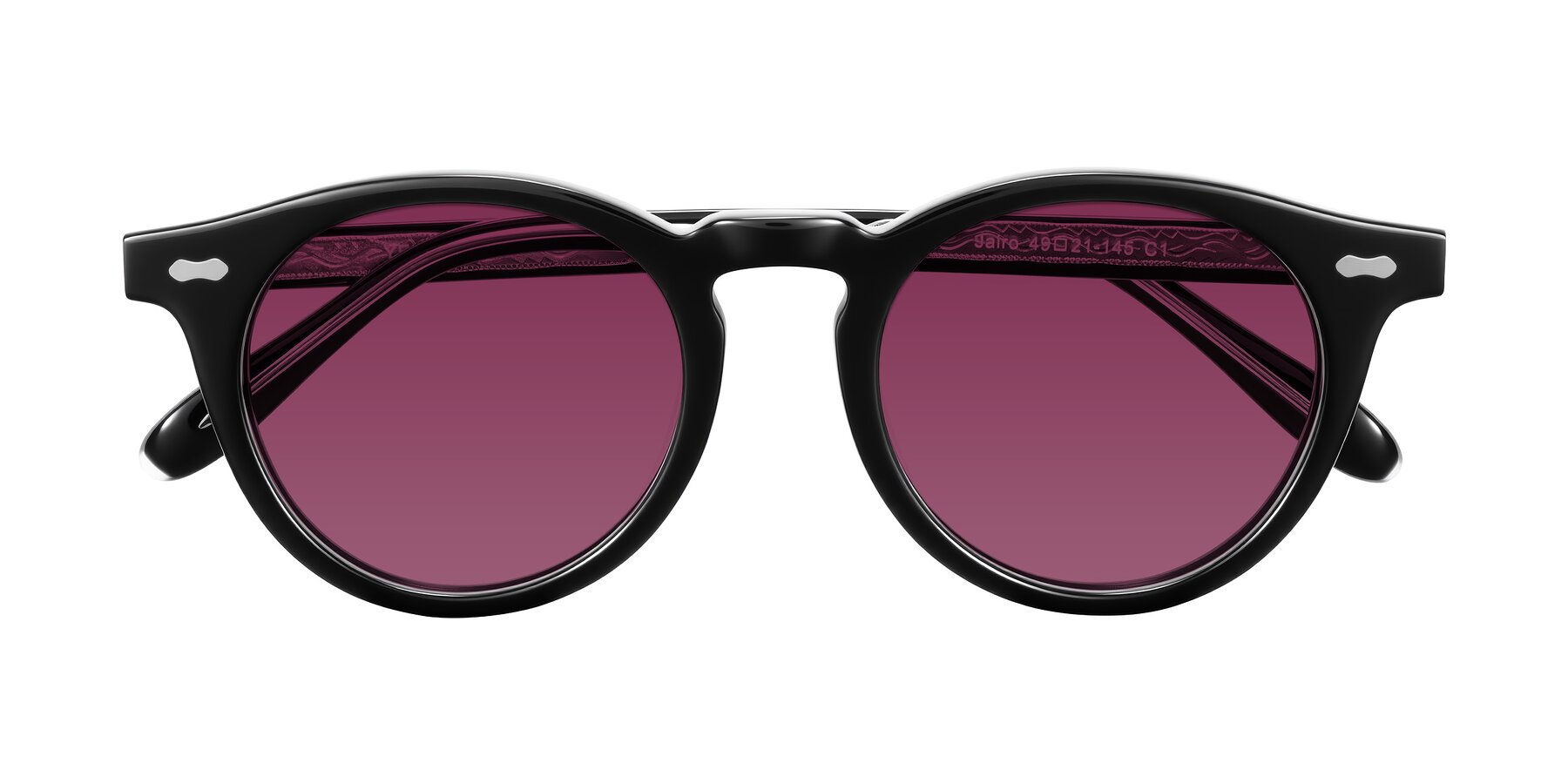 Folded Front of Jairo in Black with Wine Tinted Lenses