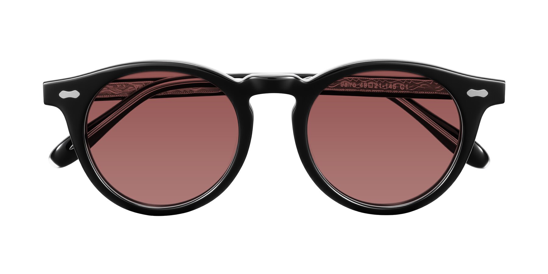 Folded Front of Jairo in Black with Garnet Tinted Lenses