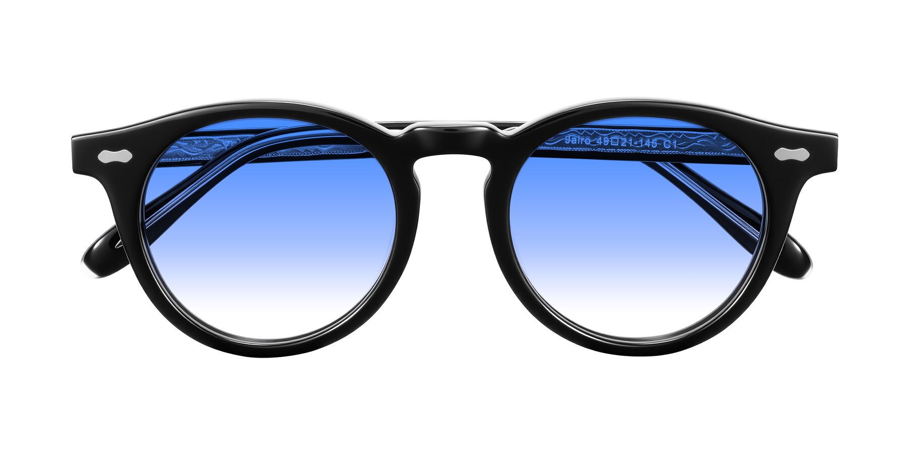 Folded Front of Jairo in Black with Blue Gradient Lenses