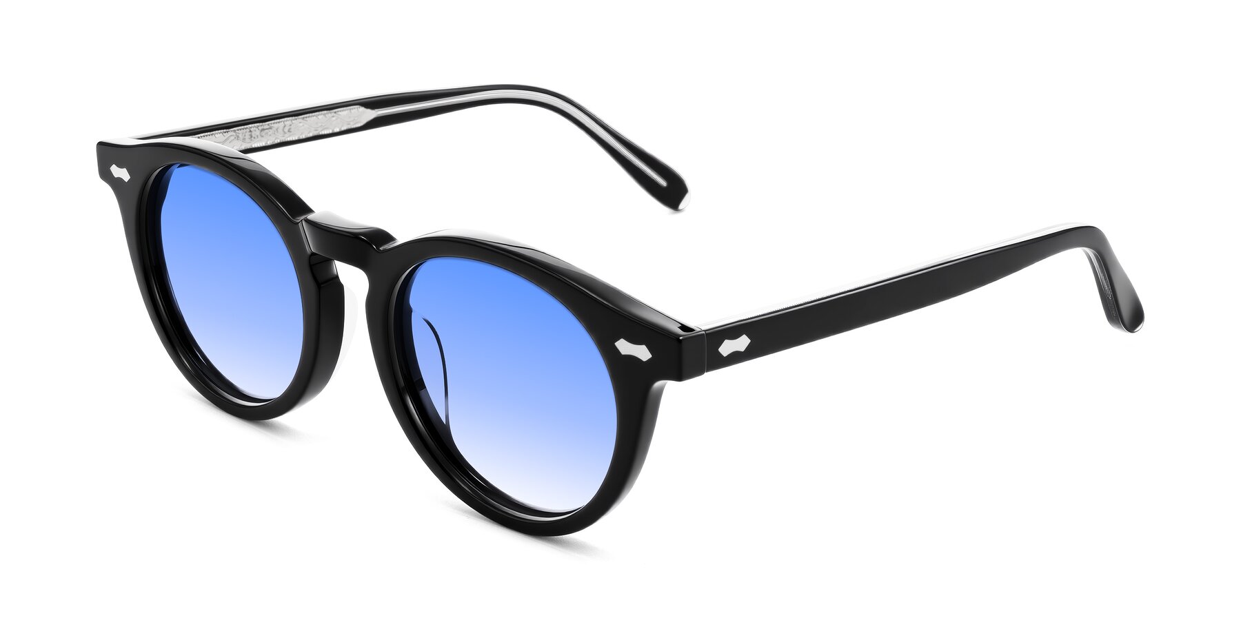 Angle of Jairo in Black with Blue Gradient Lenses