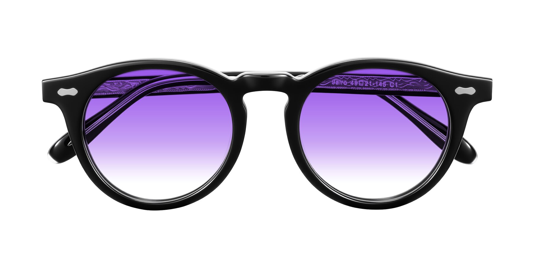 Folded Front of Jairo in Black with Purple Gradient Lenses