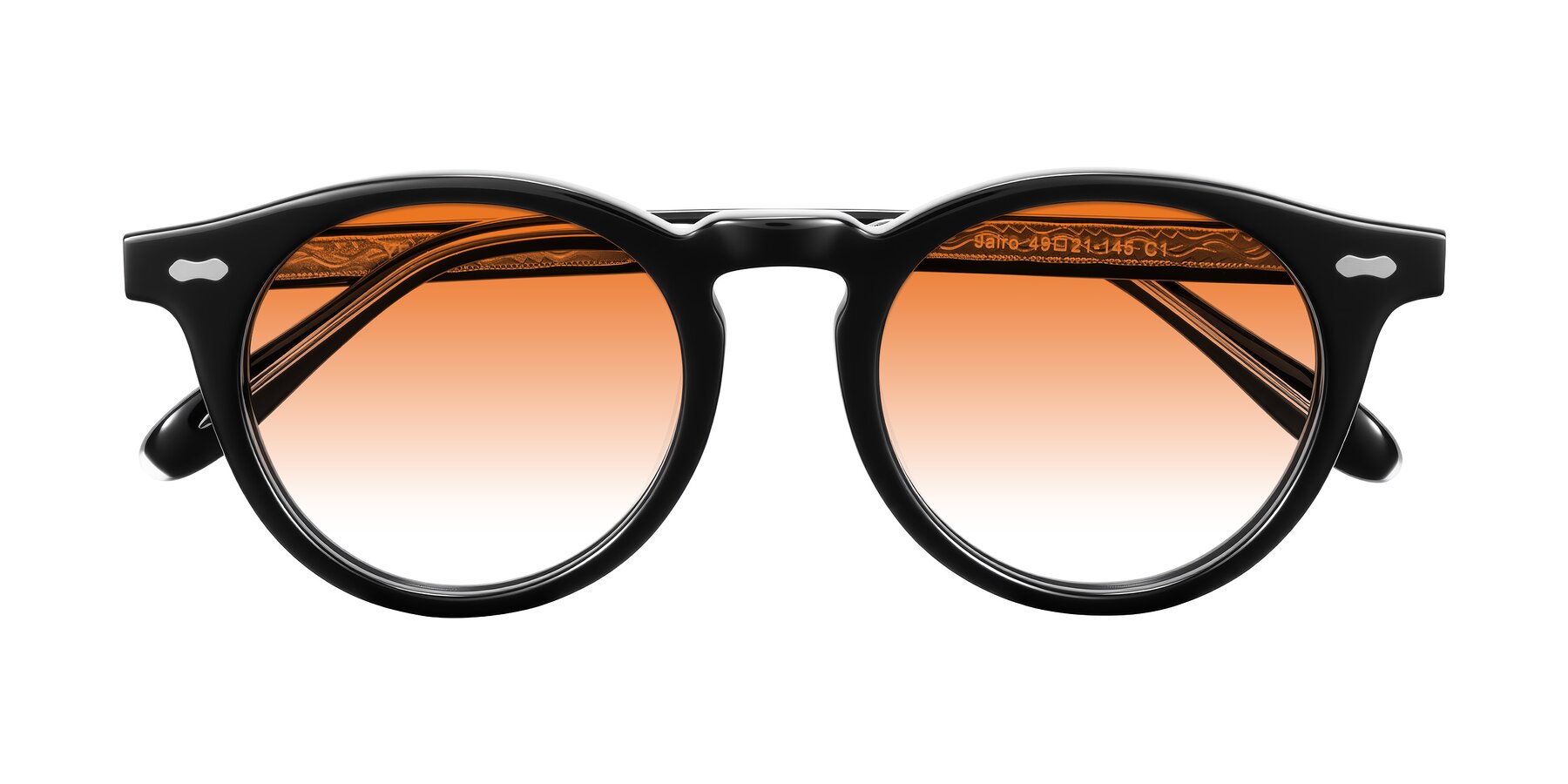 Folded Front of Jairo in Black with Orange Gradient Lenses