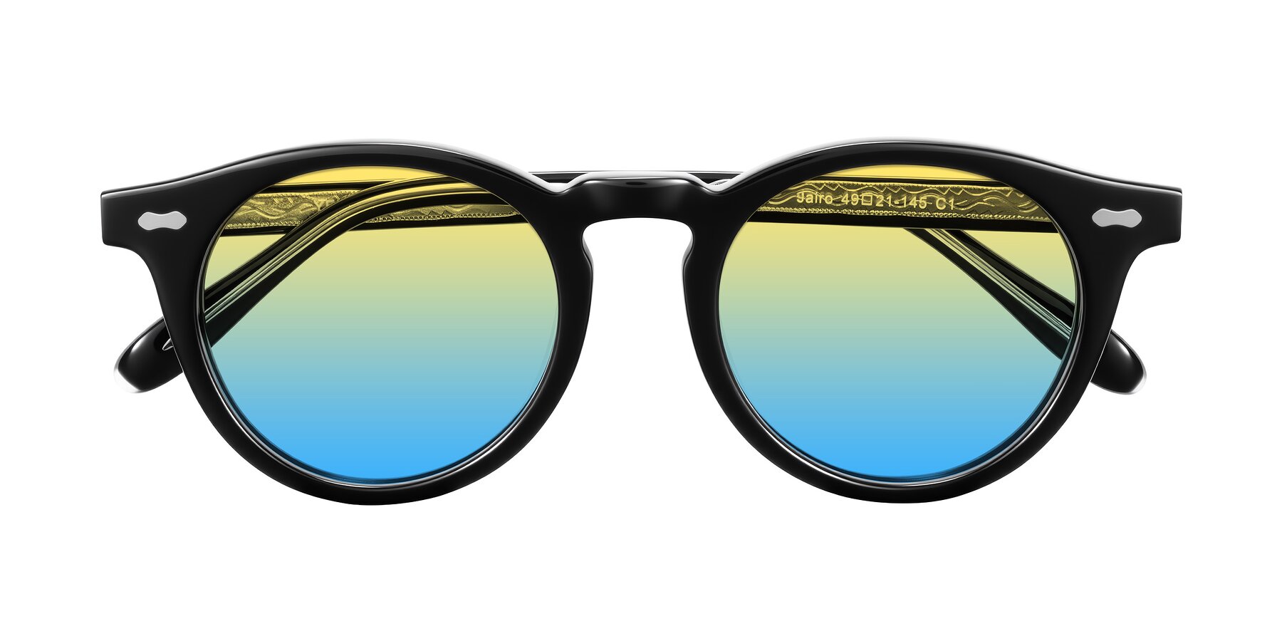 Folded Front of Jairo in Black with Yellow / Blue Gradient Lenses