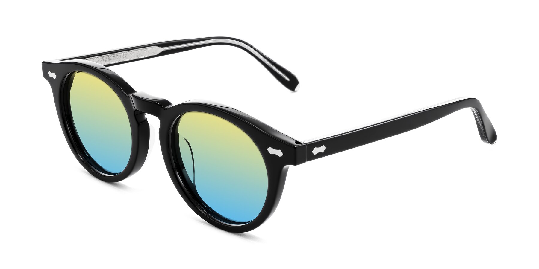 Angle of Jairo in Black with Yellow / Blue Gradient Lenses