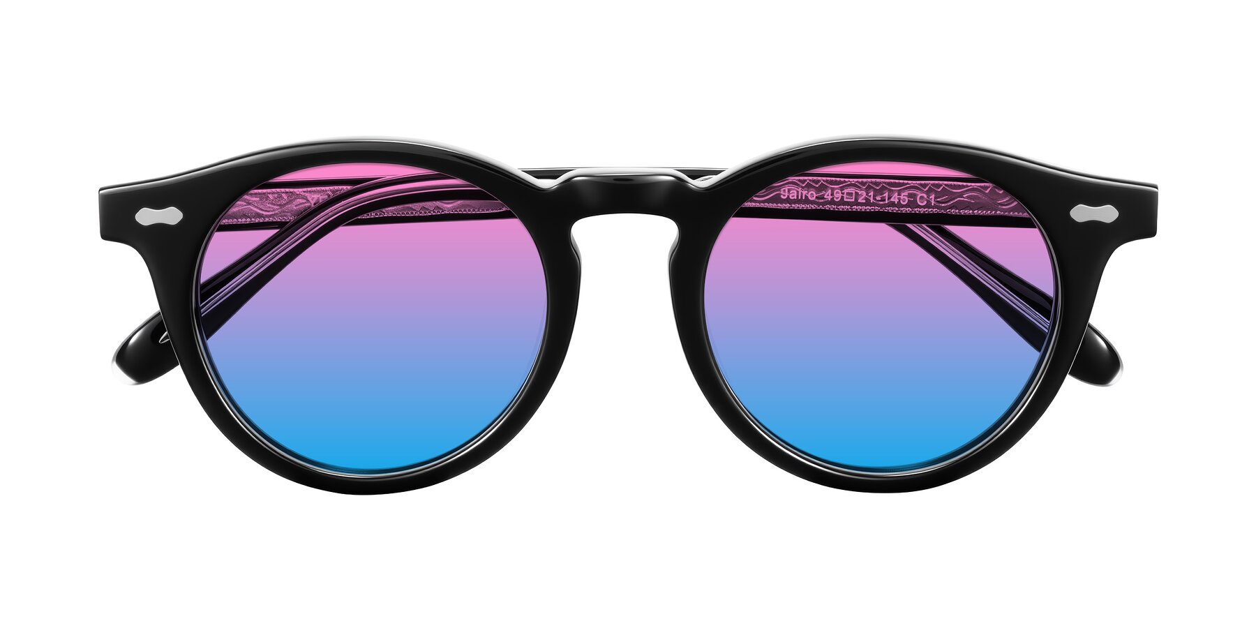 Folded Front of Jairo in Black with Pink / Blue Gradient Lenses