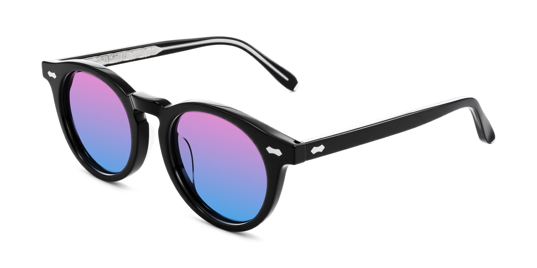 Angle of Jairo in Black with Pink / Blue Gradient Lenses