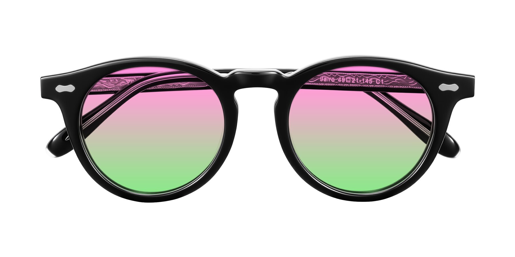 Folded Front of Jairo in Black with Pink / Green Gradient Lenses
