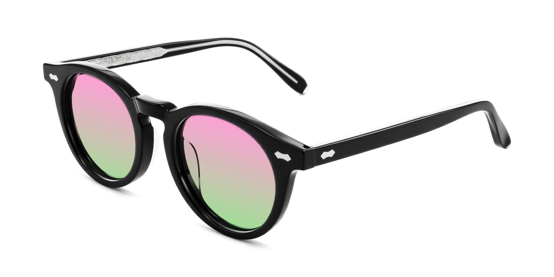 Angle of Jairo in Black with Pink / Green Gradient Lenses