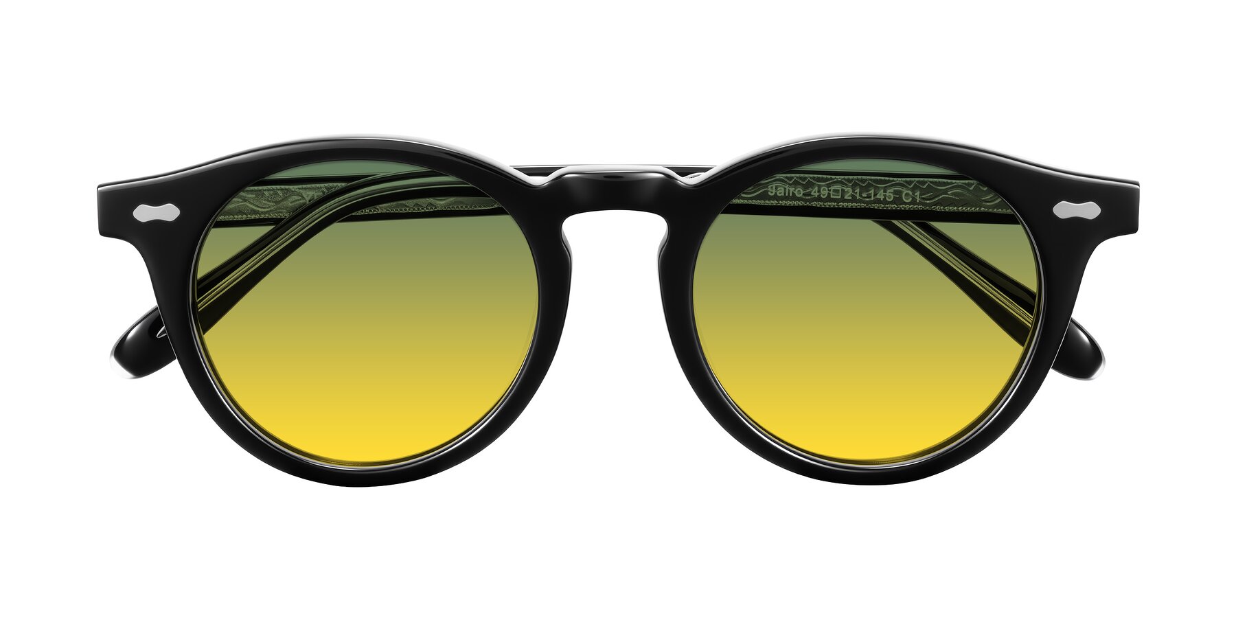 Folded Front of Jairo in Black with Green / Yellow Gradient Lenses