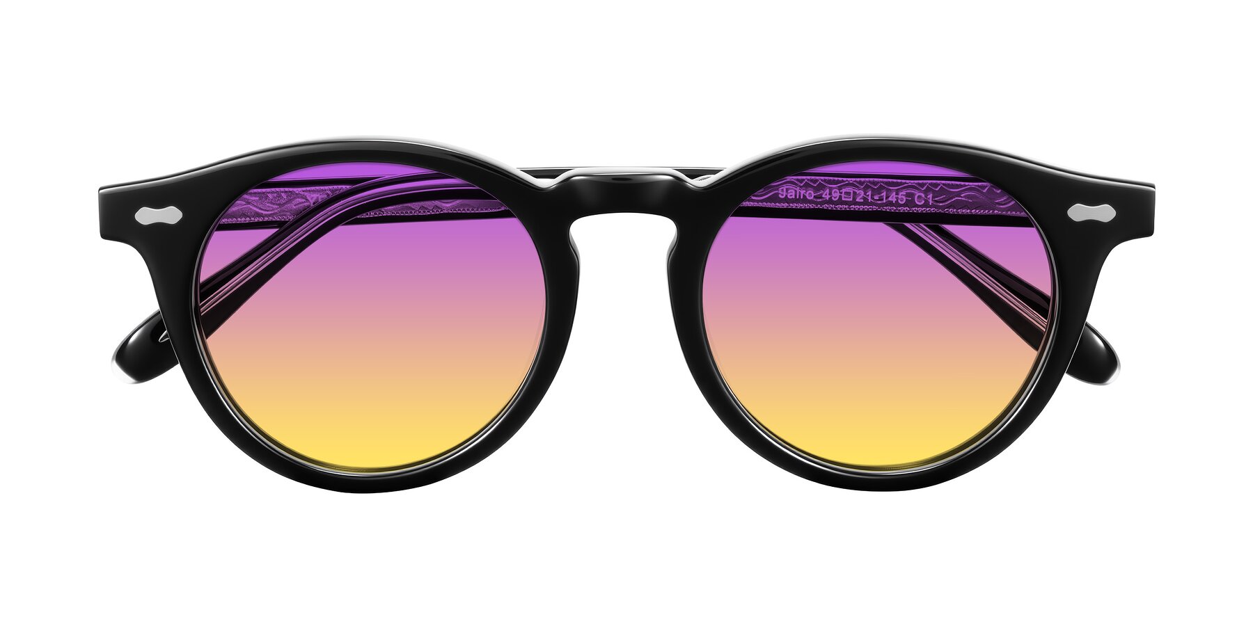 Folded Front of Jairo in Black with Purple / Yellow Gradient Lenses
