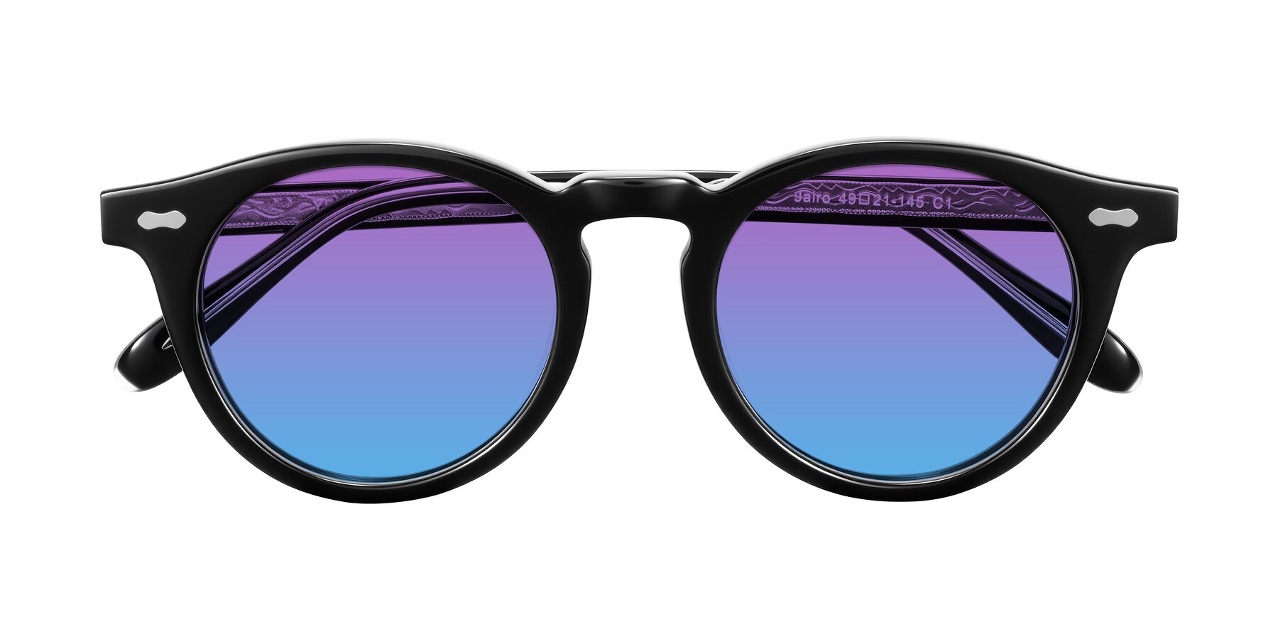 Folded Front of Jairo in Black with Purple / Blue Gradient Lenses