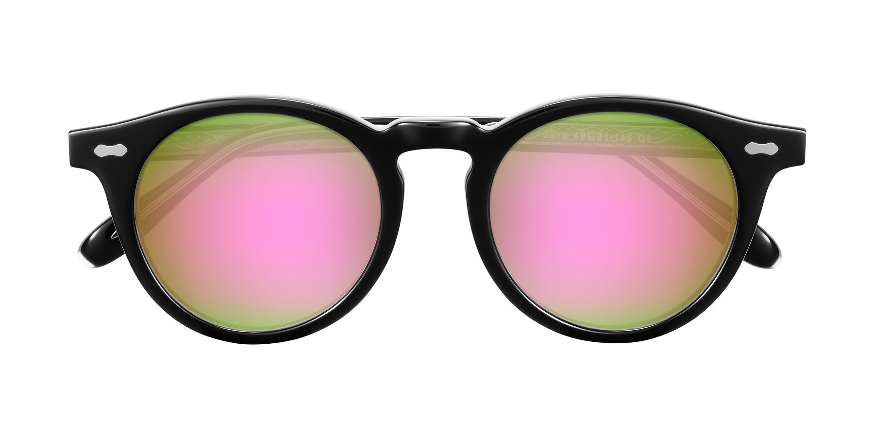 Folded Front of Jairo in Black with Pink Mirrored Lenses