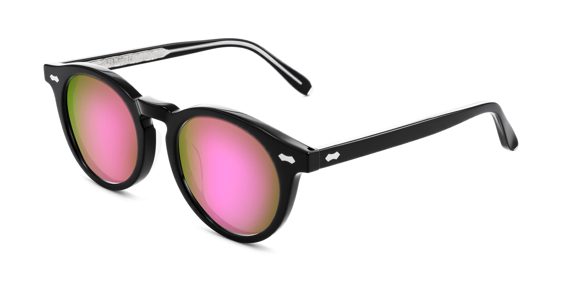 Angle of Jairo in Black with Pink Mirrored Lenses