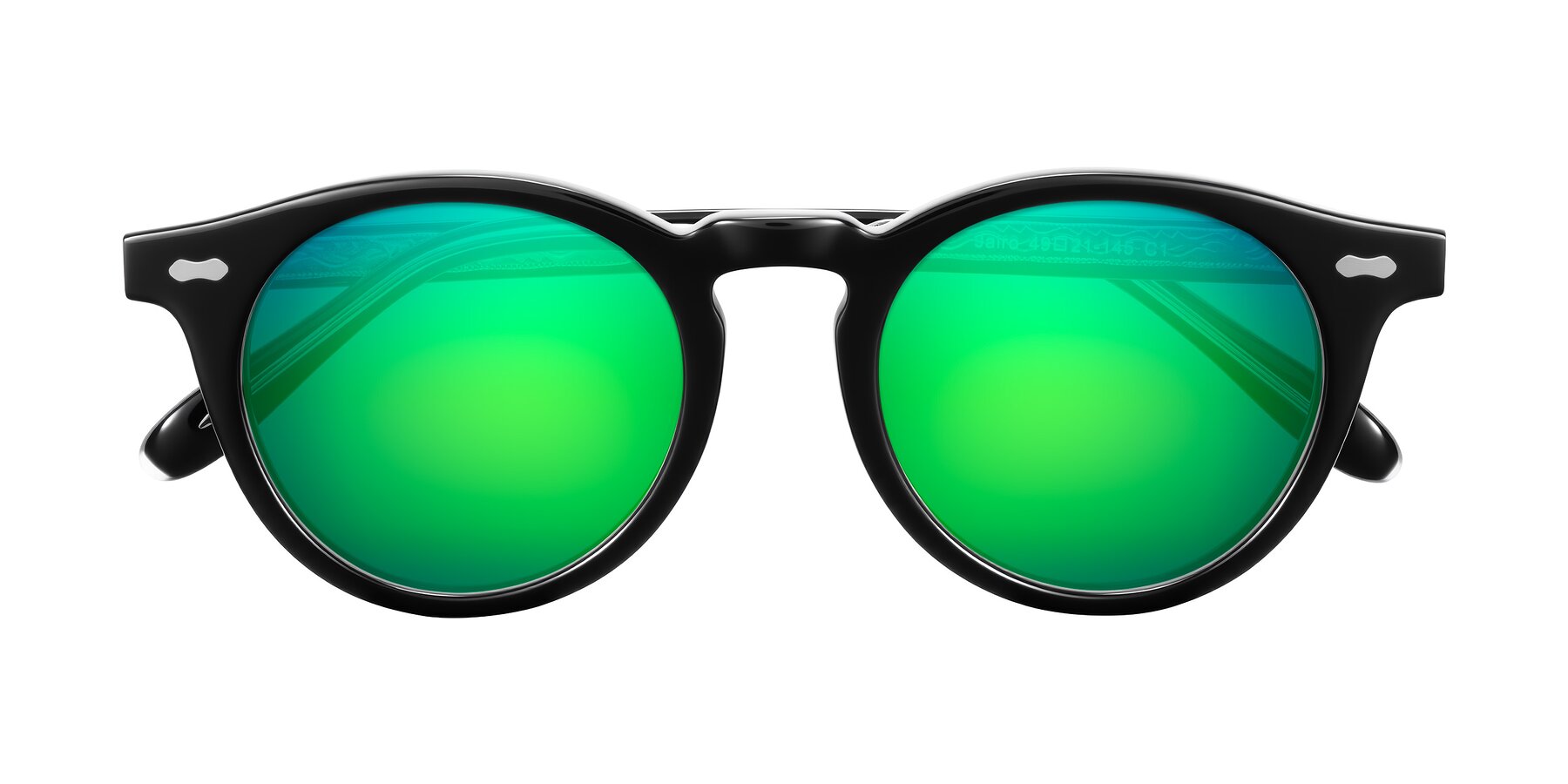 Folded Front of Jairo in Black with Green Mirrored Lenses