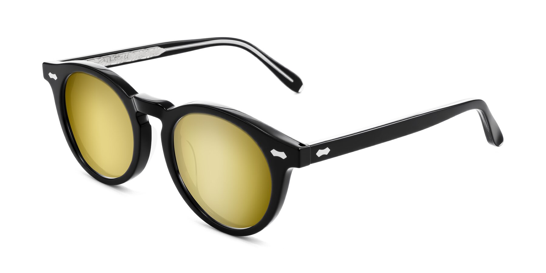 Angle of Jairo in Black with Gold Mirrored Lenses