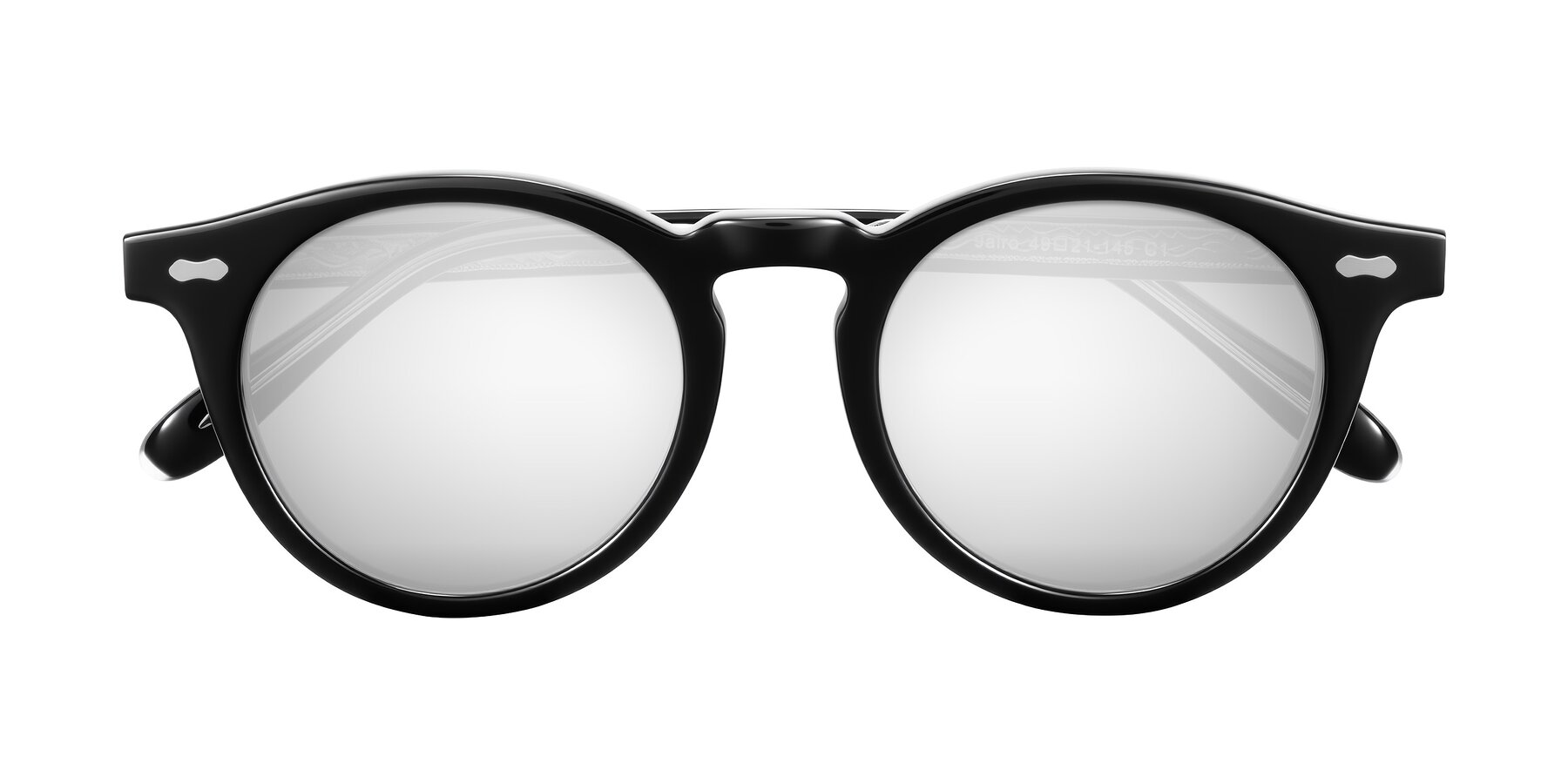 Folded Front of Jairo in Black with Silver Mirrored Lenses