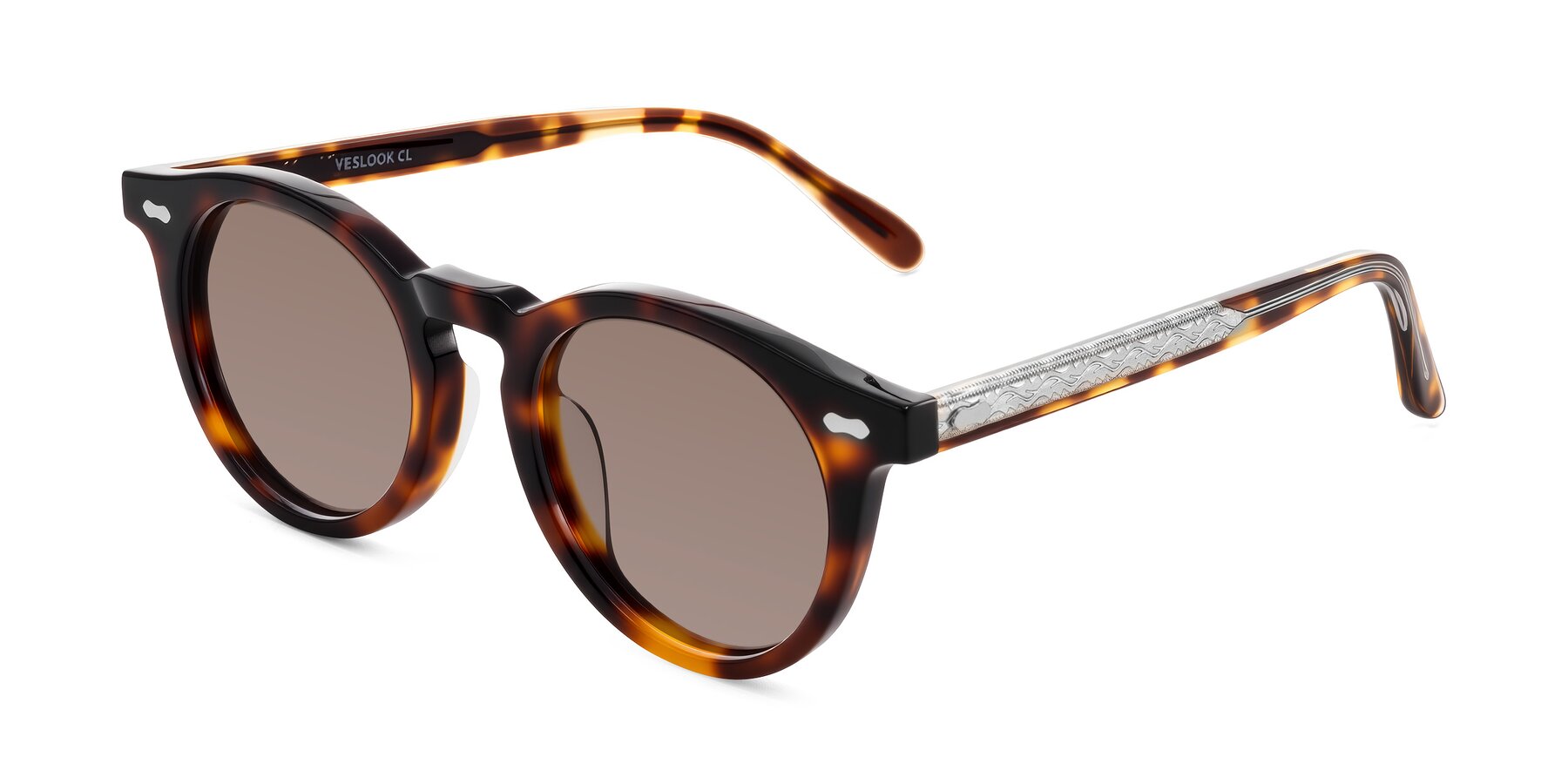 Angle of Jairo in Tortoise with Medium Brown Tinted Lenses