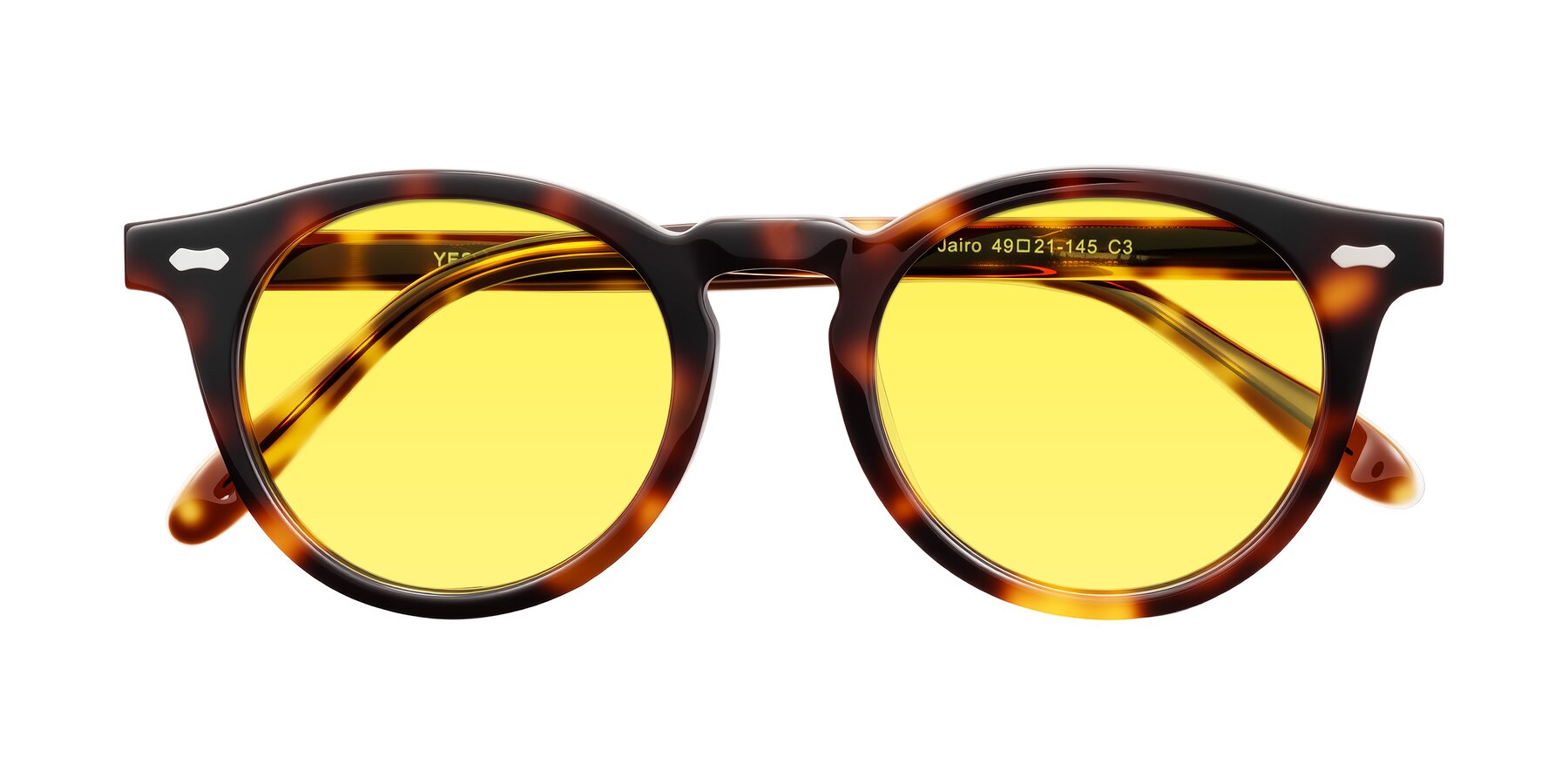 Folded Front of Jairo in Tortoise with Medium Yellow Tinted Lenses