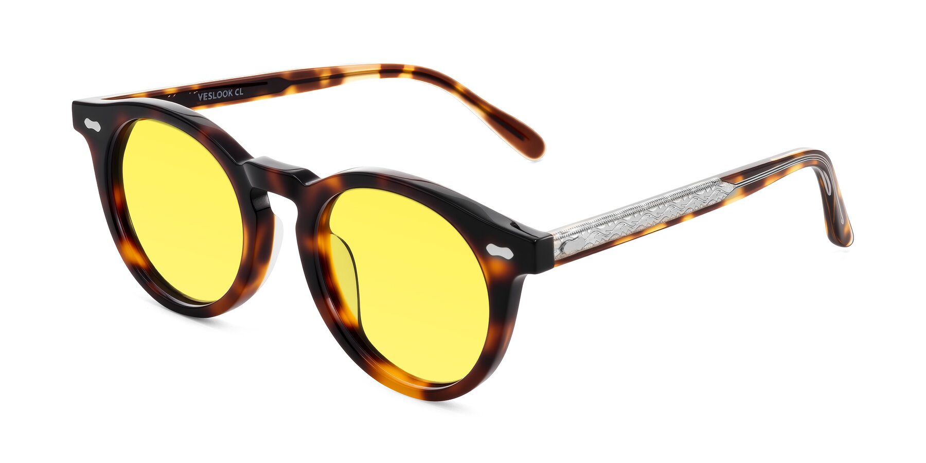 Angle of Jairo in Tortoise with Medium Yellow Tinted Lenses
