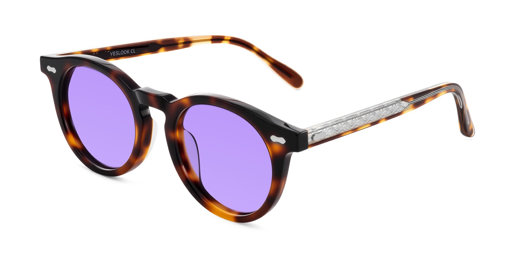 Angle of Jairo in Tortoise with Medium Purple Tinted Lenses