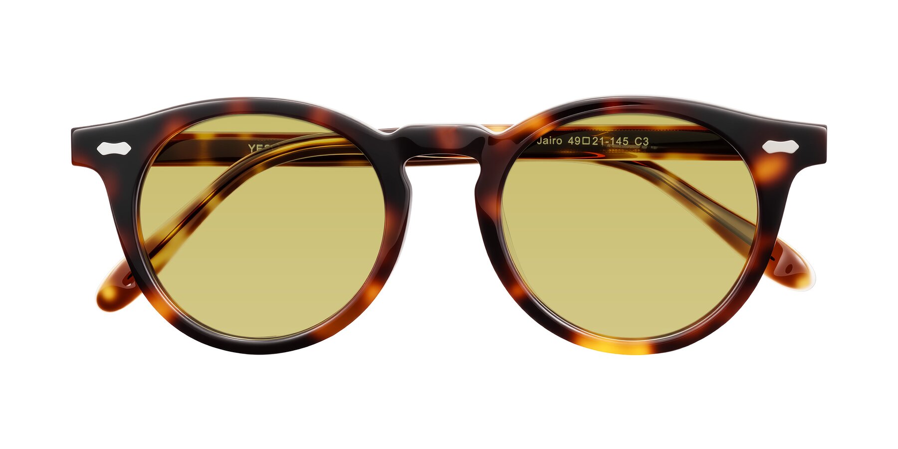 Folded Front of Jairo in Tortoise with Medium Champagne Tinted Lenses