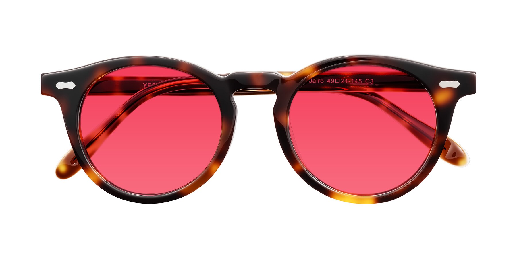 Folded Front of Jairo in Tortoise with Red Tinted Lenses