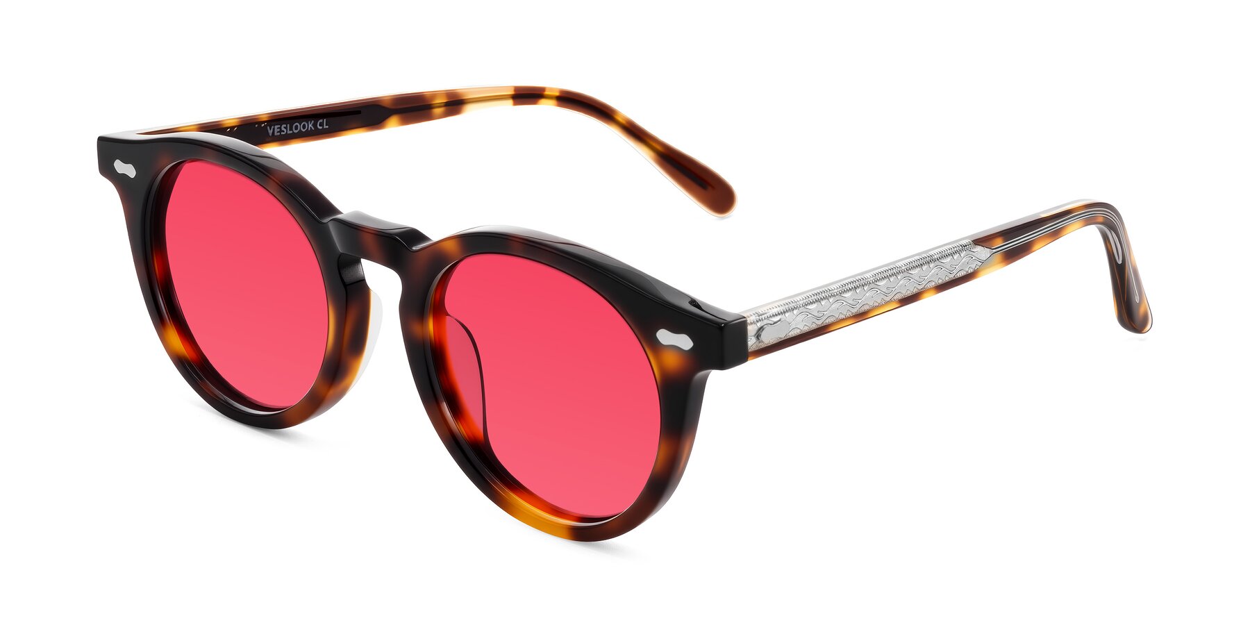 Angle of Jairo in Tortoise with Red Tinted Lenses